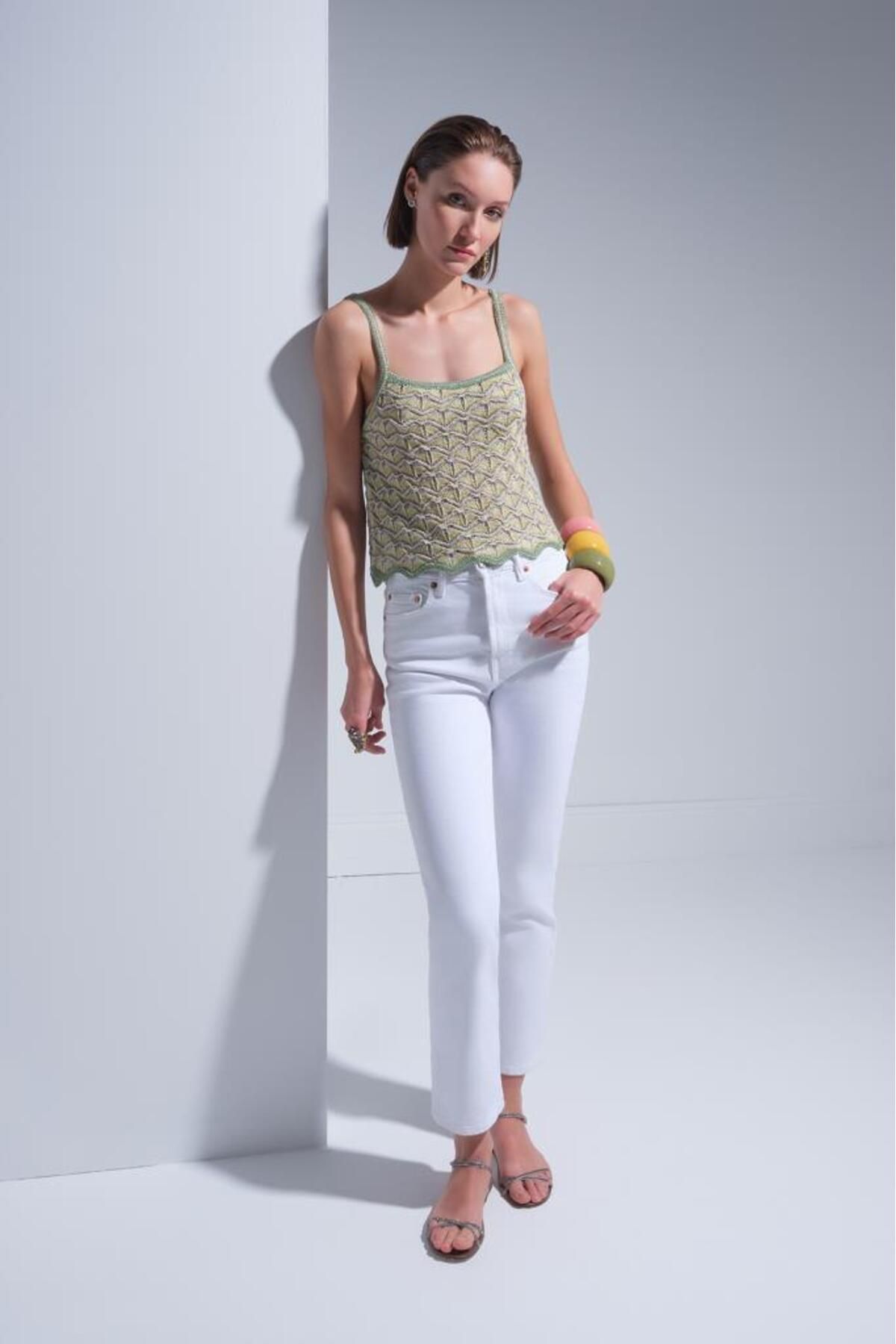 JOIN US Ajurlu Yeşil Crop Top