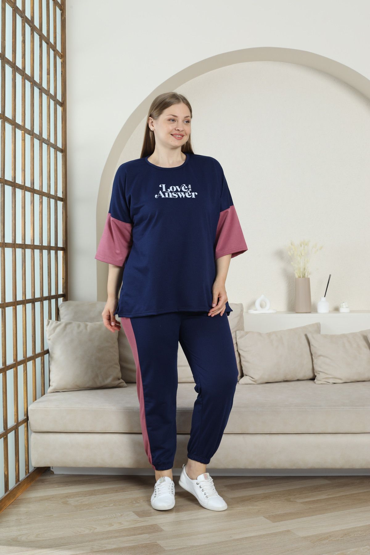 sleeproom BÜYÜK BEDEN İKİPLİK SPOR RAHAT KULLANIŞLI MEVSİMLİK KADIN SPOR GİYİM