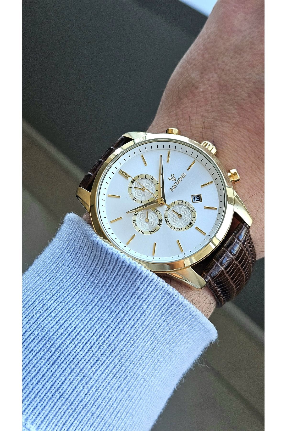 Raymond RYM-1146 QUARTZ ERKEK KOL SAATİ - ÇELİK KASA VE DERİ KORDON - 2 YIL GARANTİ