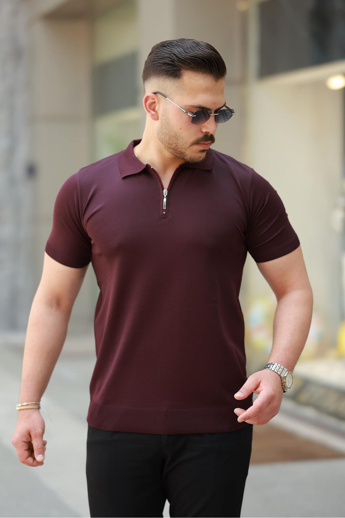 comstar Erkek Fermuarlı Polo Yaka Slim Fit Triko T-Shirt
