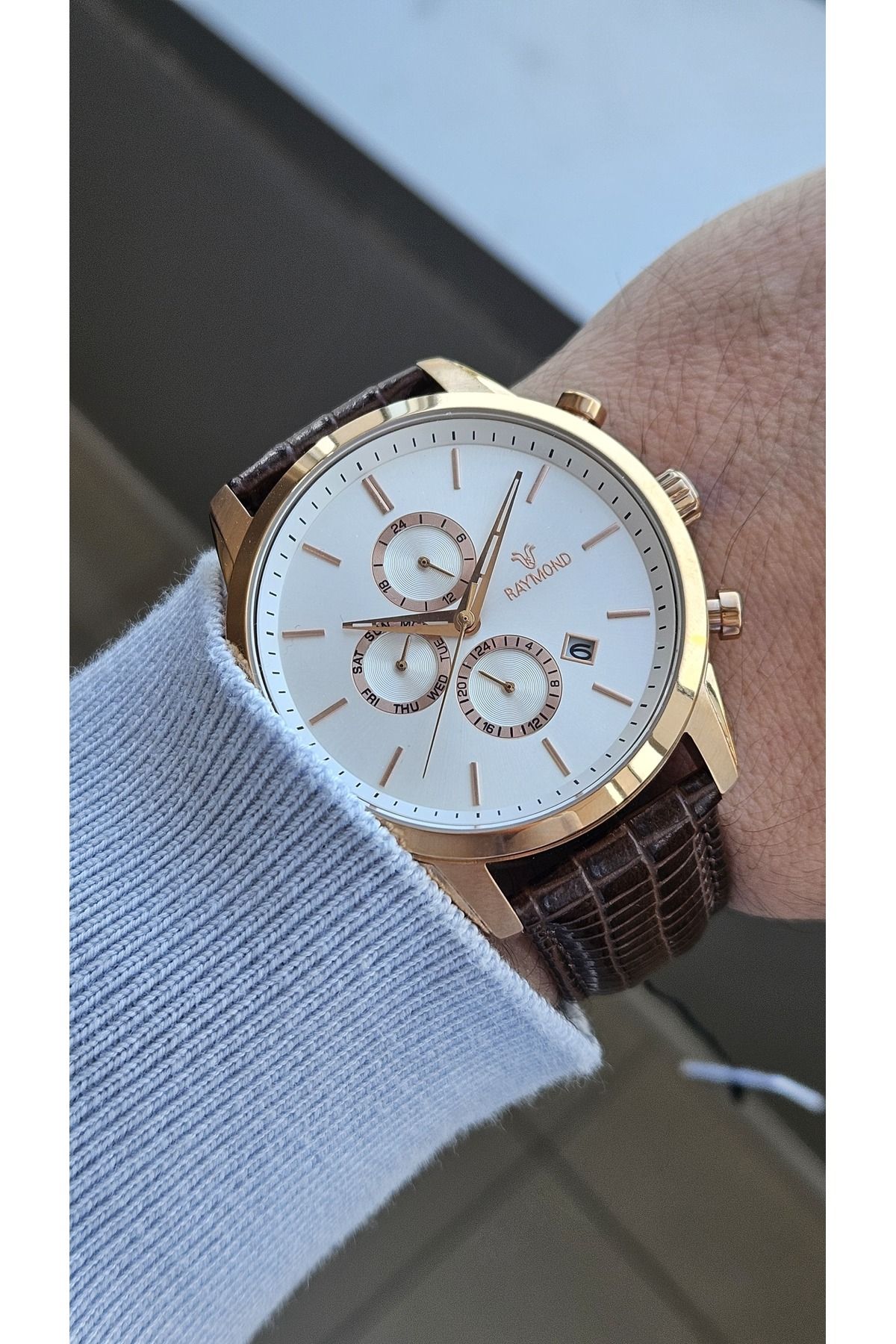 Raymond RYM-1146 QUARTZ ERKEK KOL SAATİ - ÇELİK KASA VE DERİ KORDON - 2 YIL GARANTİ