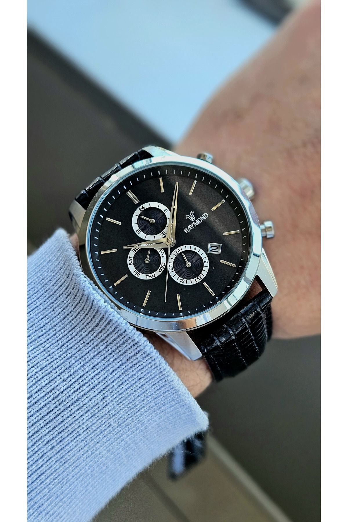Raymond RYM-1146 QUARTZ ERKEK KOL SAATİ - ÇELİK KASA VE DERİ KORDON - 2 YIL GARANTİ