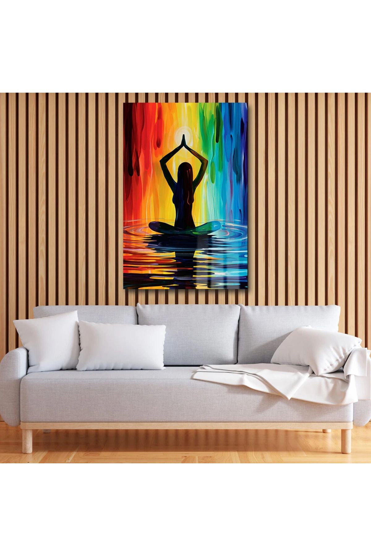 decoon Çakraların Dansı: Gökkuşağı Enerjisiyle Meditasyon Cam Tablo