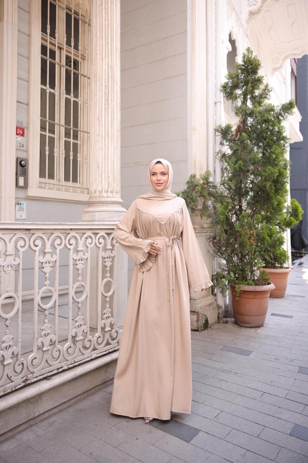 Nissra Ankanoor V Robalı Biyeli Belmando Elbise Anka255097