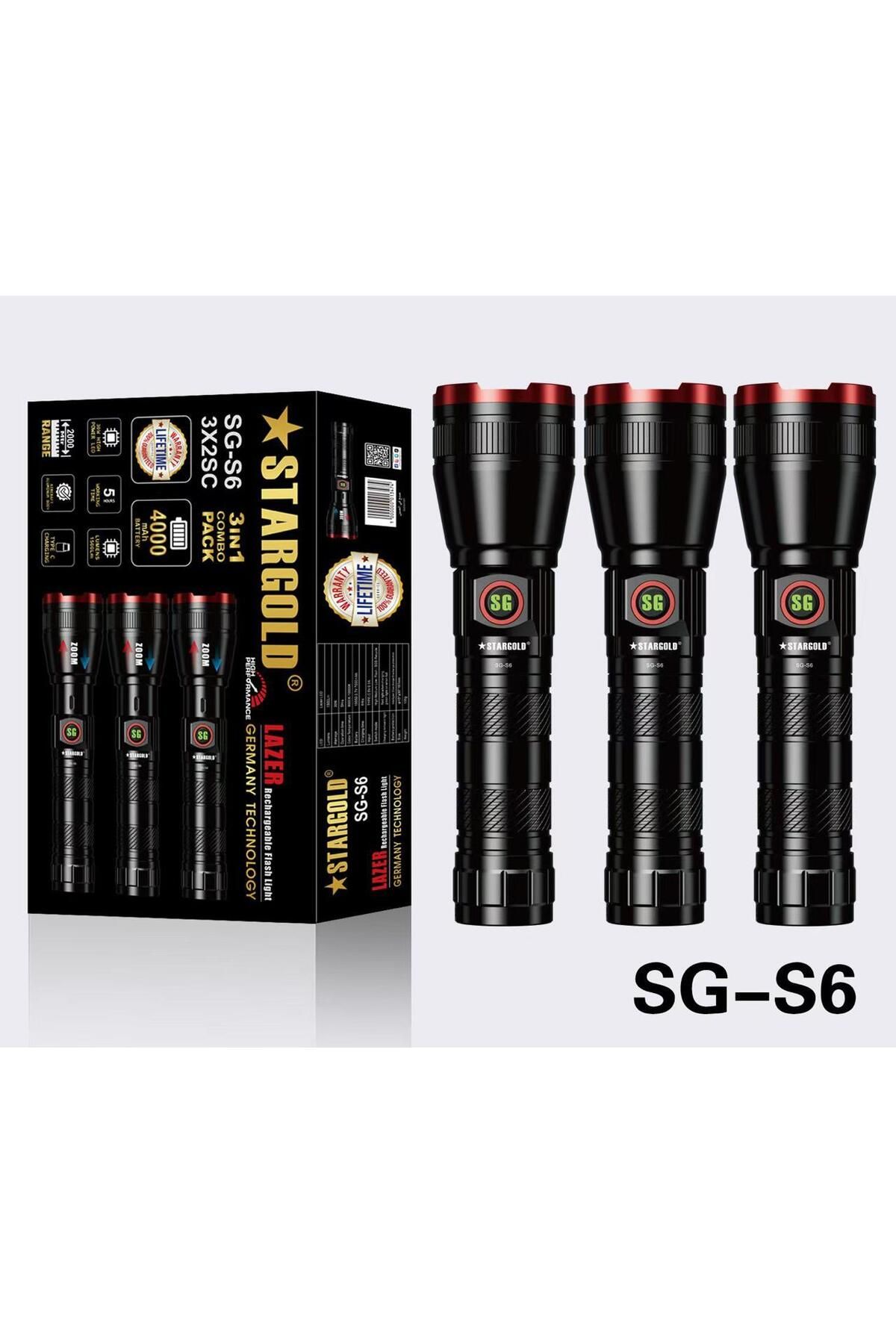 Generic-STARGOLD 3-in-1 Rechargeable Flashlight Set, Laser Beam, 400m Range, LED Torch 3