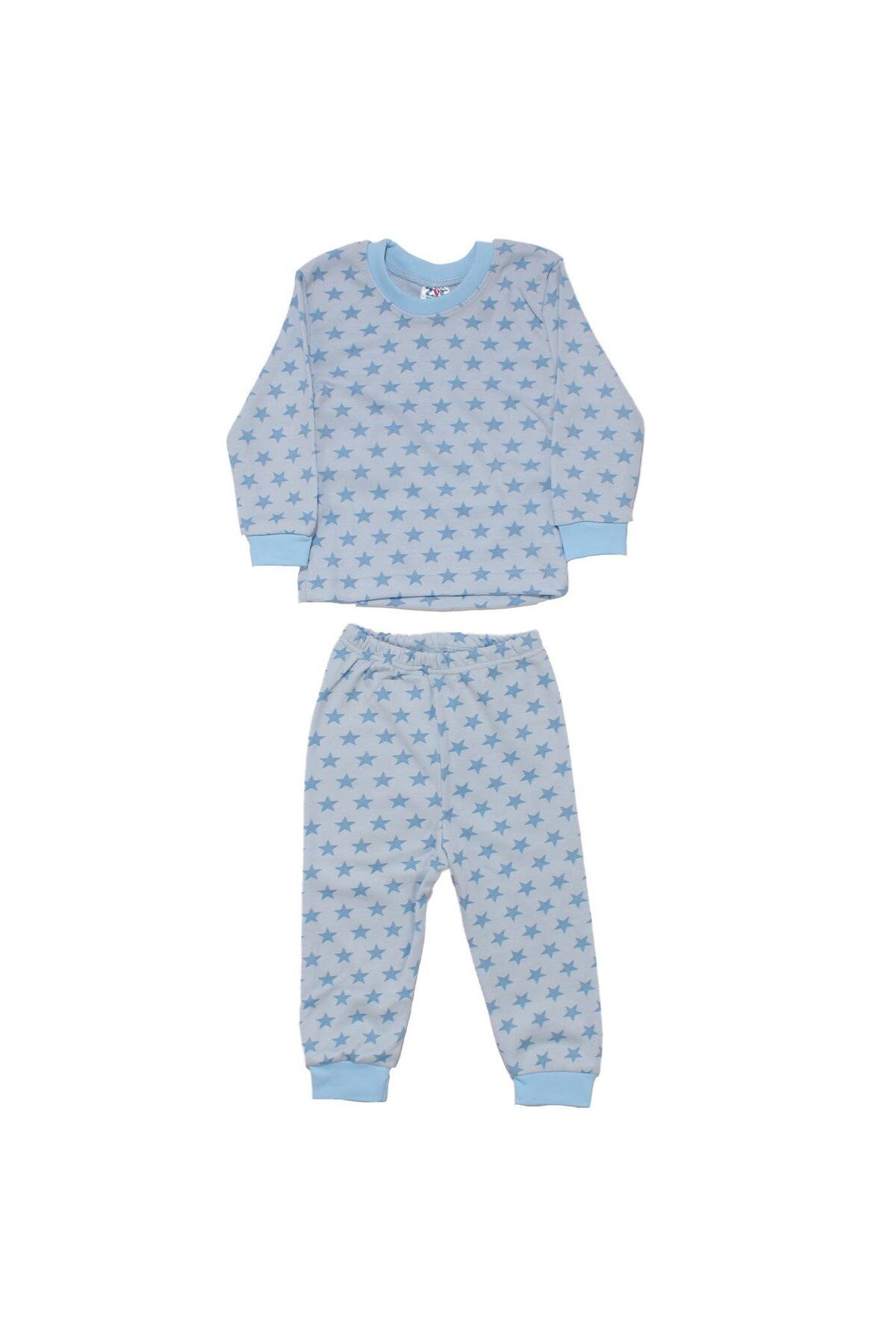 bebegen Erkek Bebek Mavi Yıldız Baskılı Çıtçıtlı Pijama Takımı