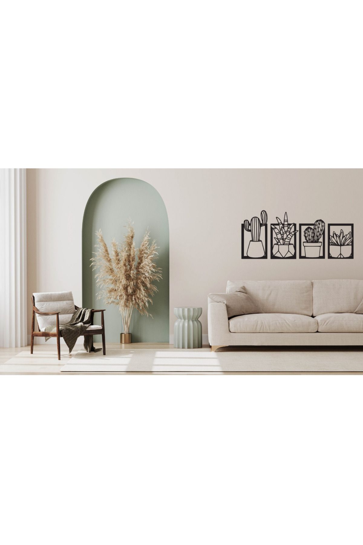 mdf Minimalist Ahşap Kaktüs Tasarımlı Duvar Dekoru – 4 Parça Set