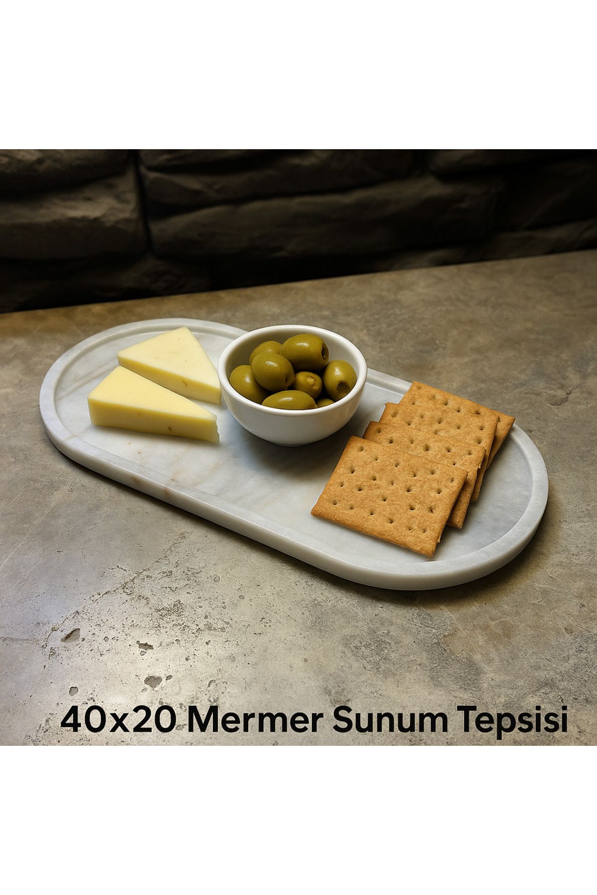 Polen Stone 40x20 Doğal Gri Mermer Sunum Tepsisi