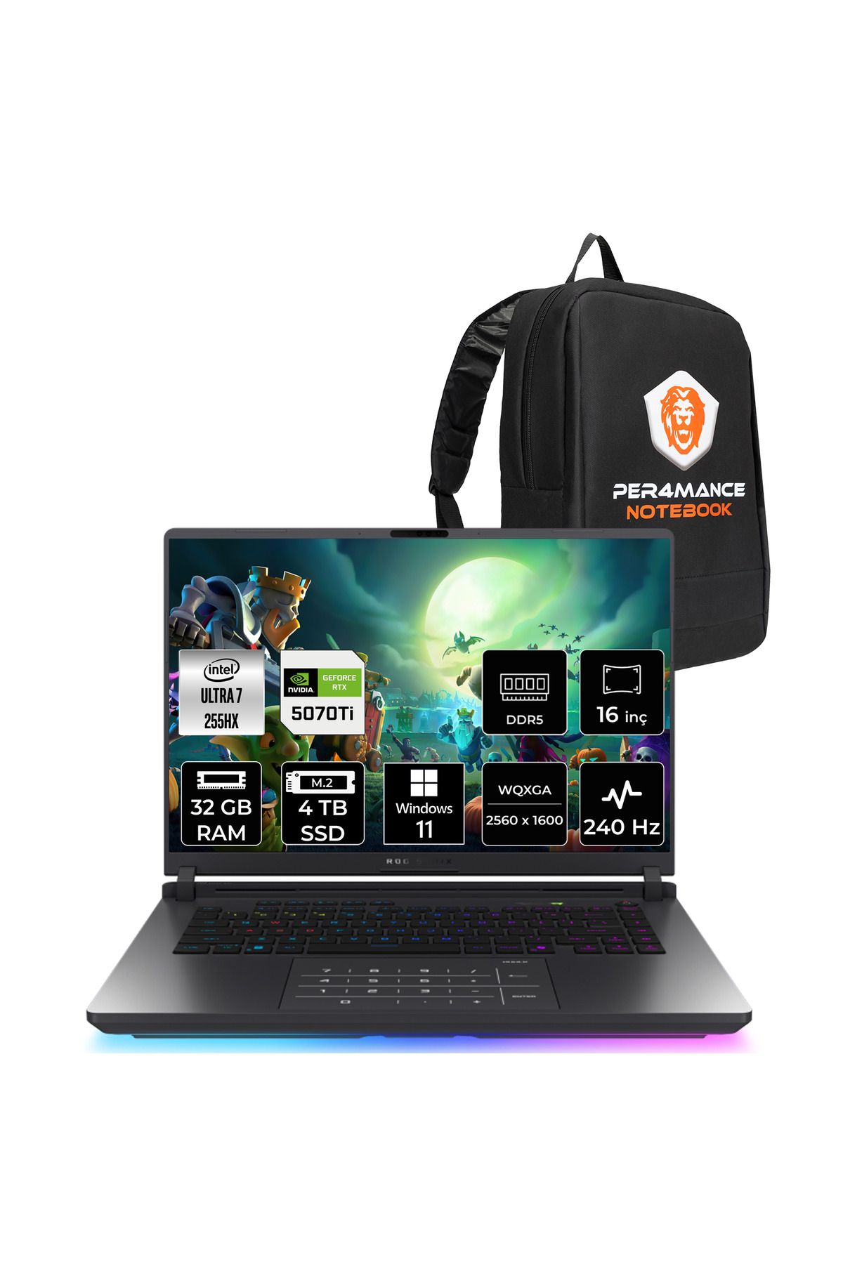 ASUS Rog Strix G16 Ultra7 255HX 32GB 4TB SSD RTX5070Ti/12GB 140W 16" QHD+ 240Hz W11H Gaming G615LR