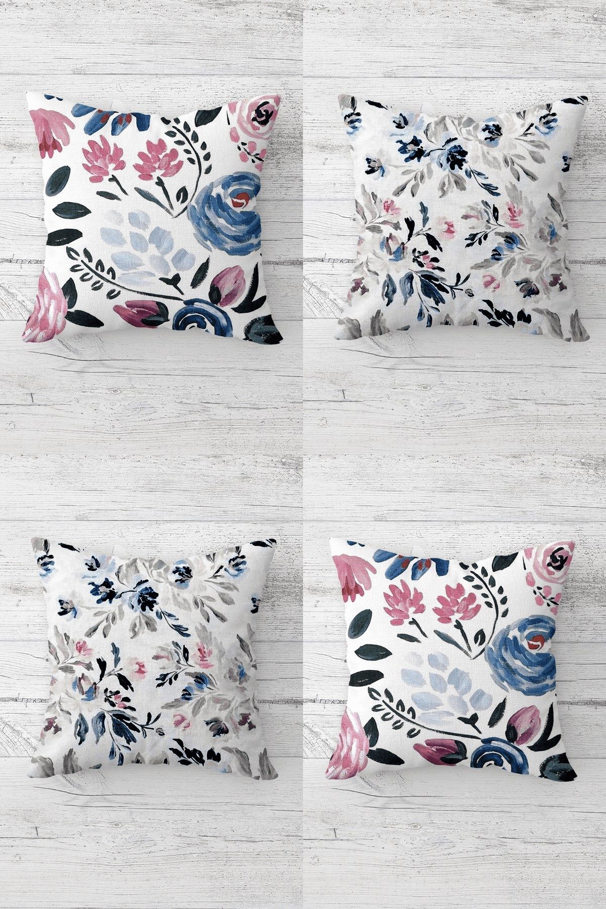 MENTEŞ HOME Batik Desen Gül Ve Çiçekler Gizli Fermuarlı Kırlent Kılıfı Koltuk Yastık Kılıfı Takım(4ADET)