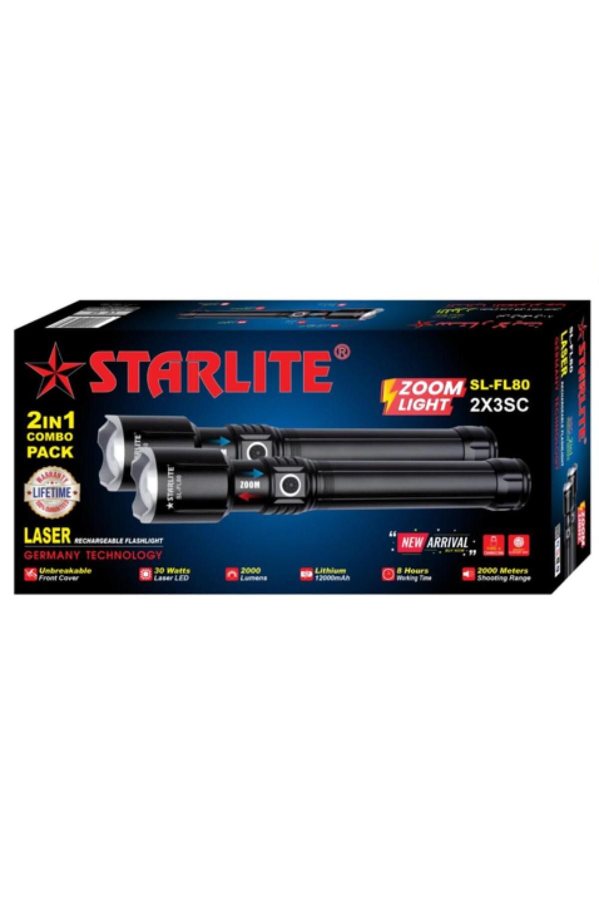 Generic-STARKLITE 2-in-1 Rechargeable Zoom LED Flashlight Combo Pack – 30W High Power, 2000mAh Battery 2