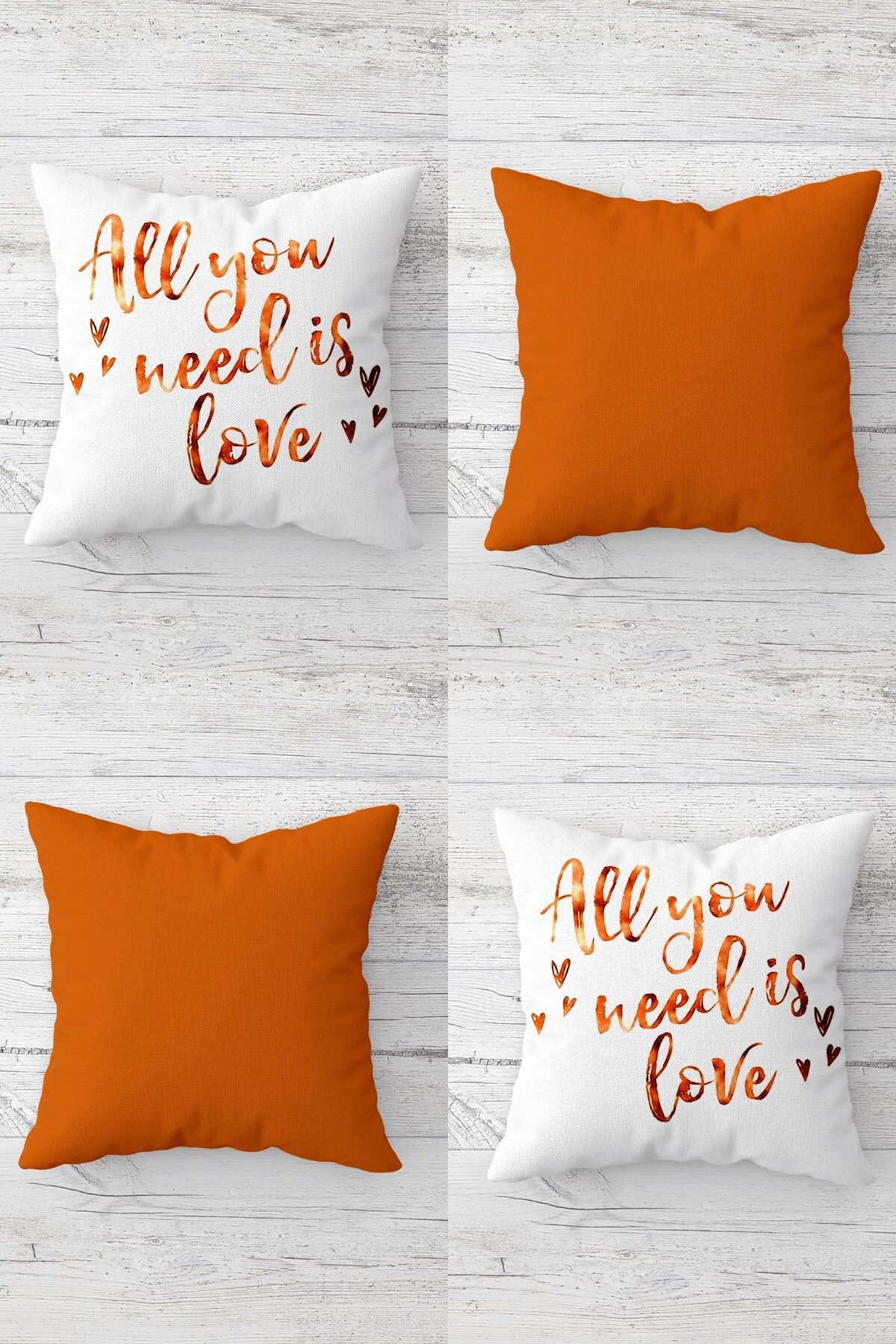 MENTEŞ HOME All You Need İs Love Gizli Fermuarlı Kırlent Kılıfı Koltuk Yastık Kılıfı Takım(4ADET)