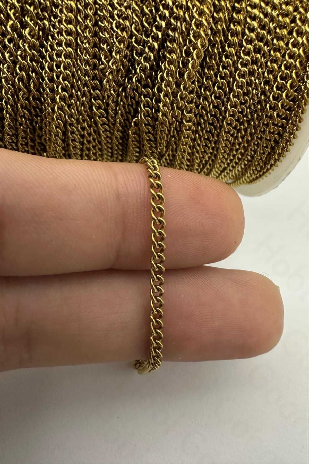 Hobi Goom Takı Yapımı / Üretimi İçin Paslanmaz Çelik Gold Renk Orta Kalın Düz Zincir | 1 metre