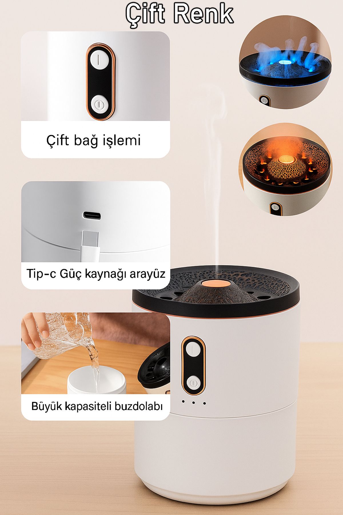 nextbuy Ultrasonik Hava Nemlendirici Buhar Makinesi 450Ml Kokulu Uçucu Yağ Oda Nemlendirici 2 Led Işıklı V26