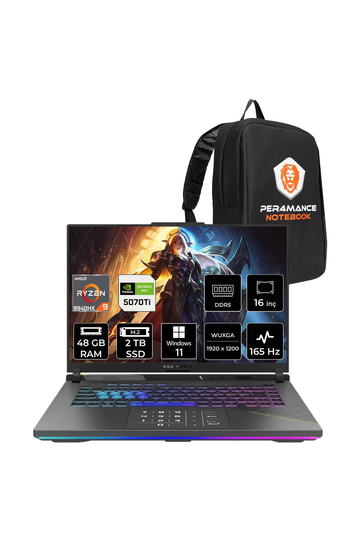 ASUS Rog Strix G16 R9 8940HX 48GB 2TB SSD RTX5070Ti/12GB 140W 16" WUXGA W11P Gaming Laptop G614PR