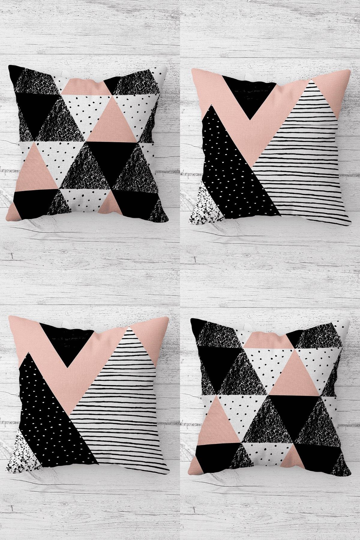 MENTEŞ HOME Pastel Geometrik Desen Renkli Üçgen Gizli Fermuarlı Kırlent Kılıfı Koltuk Yastık Kılıfı Takım4ADET