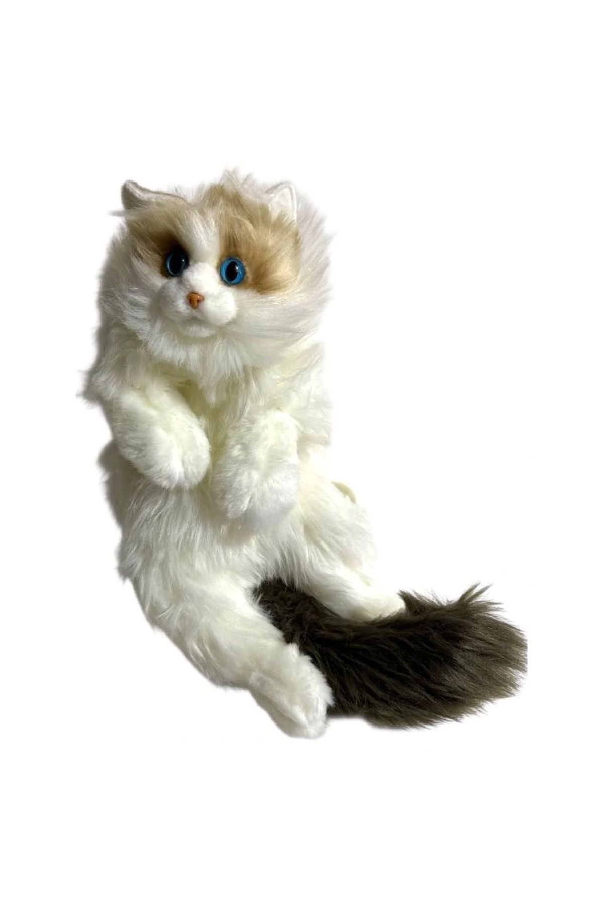 Bear & Deer BEAR&DEER BD-CAT008 PELUŞ BÜYÜK KEDİ ŞEKİLLİ SIRT ÇANTASI TEK GÖZLÜ BEYAZ-KAHVERENGİ