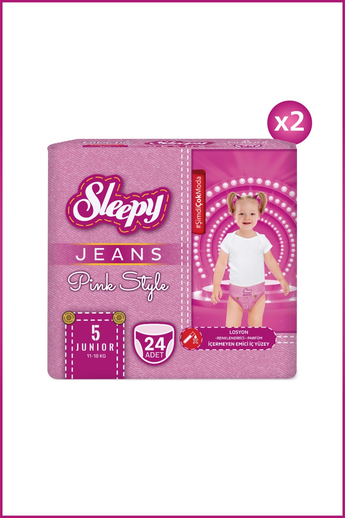 Sleepy Pink Jeans Külot Bez 5 Numara Junior 2'li Jumbo 48 Adet fotoğrafı 2 (önizleme)