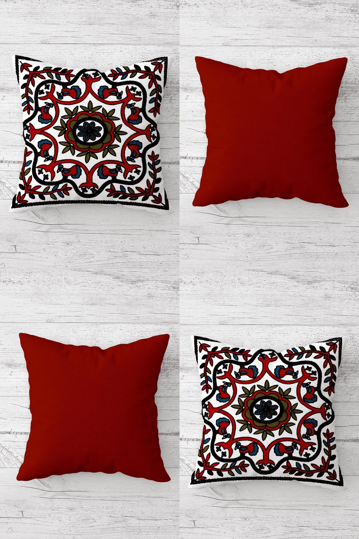 MENTEŞ HOME Fuşya Etnik Desenli Gizli Fermuarlı Kırlent Kılıfı Koltuk Yastık Kılıfı Takım(4ADET)