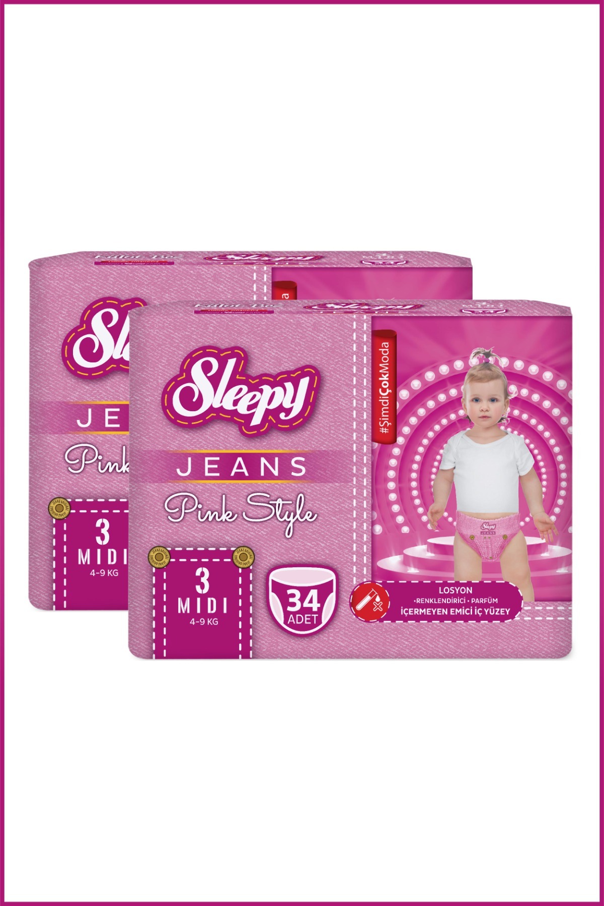 Sleepy Pink Jeans Külot Bez 3 Numara Midi 2'li Jumbo 68 Adet fotoğrafı 3 (önizleme)