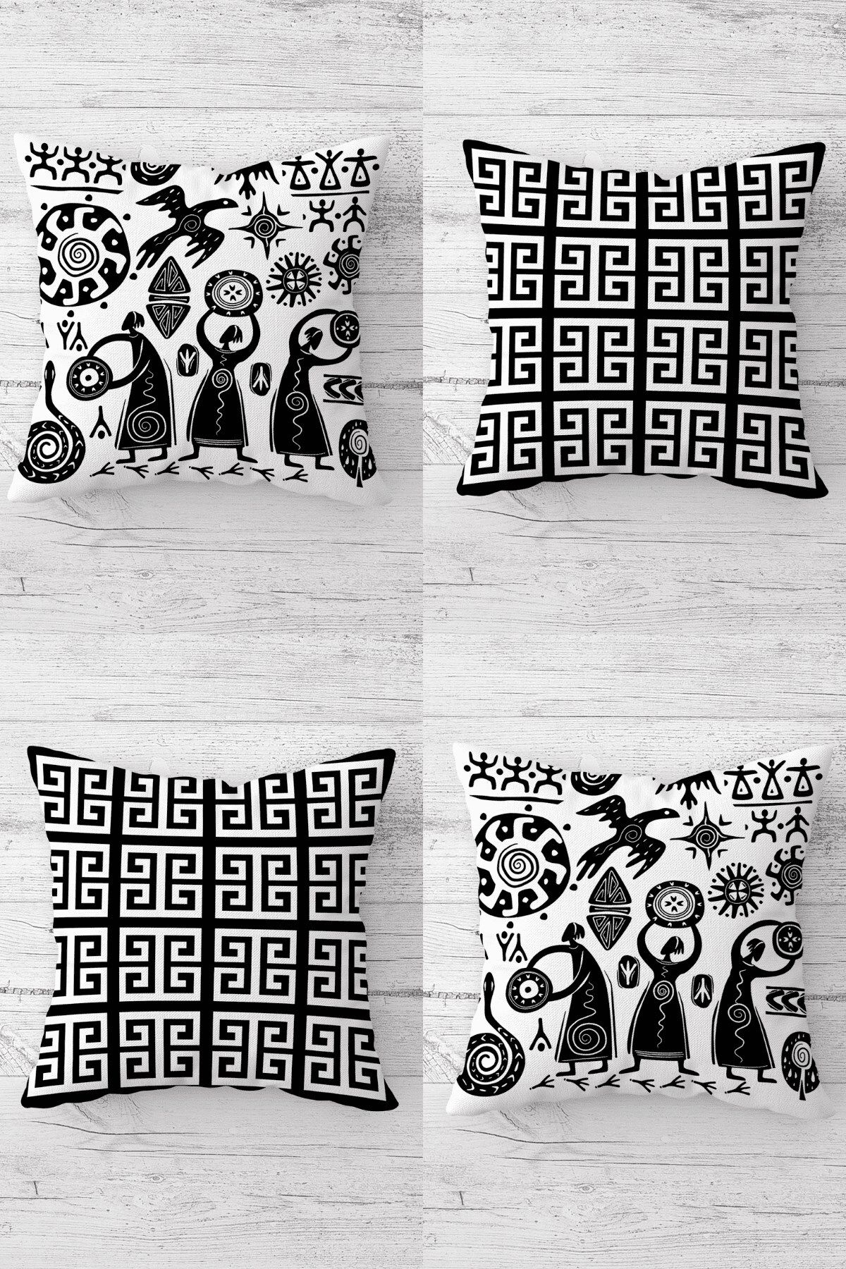 MENTEŞ HOME Etnik Bohemian Maya Desenli Gizli Fermuarlı Kırlent Kılıfı Koltuk Yastık Kılıfı Takım(4ADET)