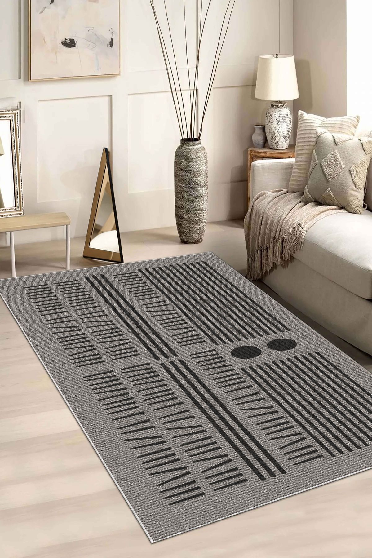 Hülya Home Salon Halısı Geometrik İskandinav Eskitmeli Dijital Baskı Yıkanabilir Kaymaz Taban 9048SALONHULYA