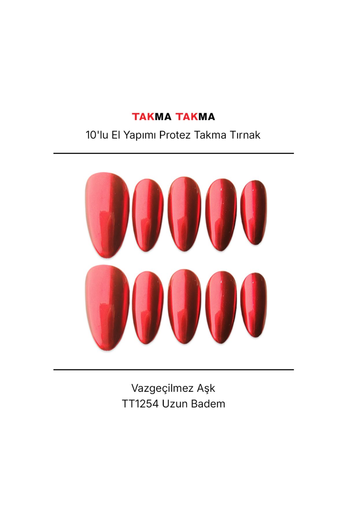 Takma Takma Tekrar Kullanılabilir El Yapımı Protez Takma Tırnak Vazgeçilmez Aşk - 10'lu TT1254 XS-Bordo