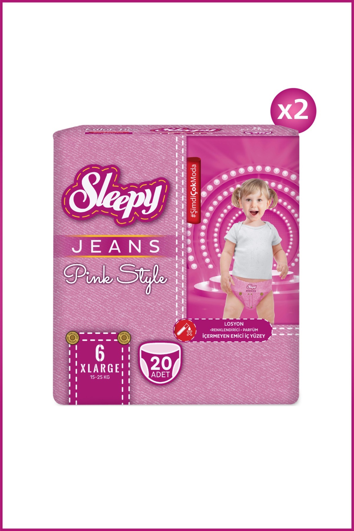 Sleepy Pink Jeans Külot Bez 6 Numara Xlarge 2'li Jumbo 40 Adet fotoğrafı 2 (önizleme)