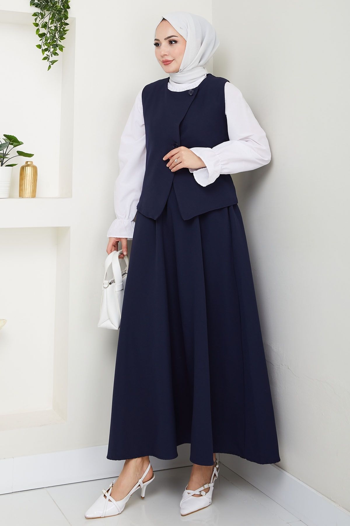 InStyle Asimetrik Yelekli ikili Takım Lacivert