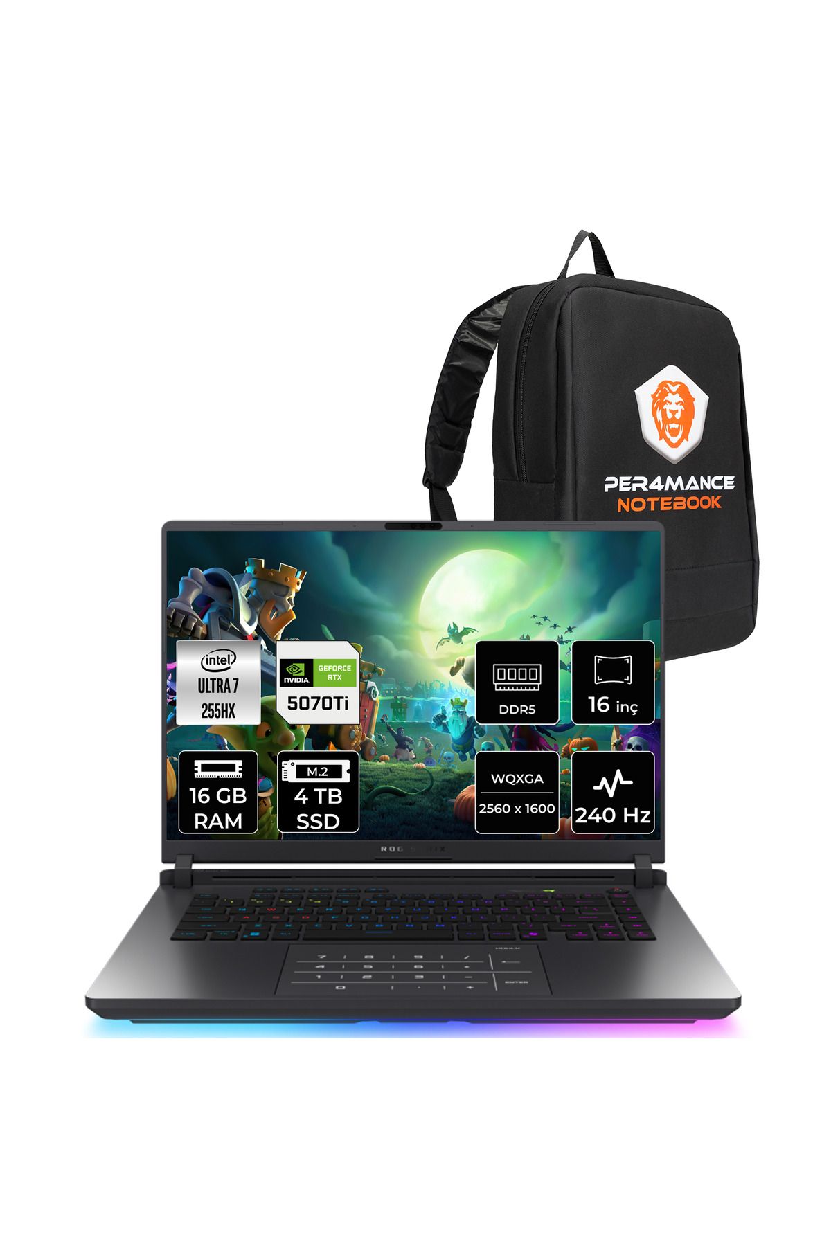 ASUS Rog Strix G16 Ultra7 255HX 16GB 4TB SSD RTX5070Ti/12GB 140W 16" QHD+ 240Hz FDOS Gaming G615LR