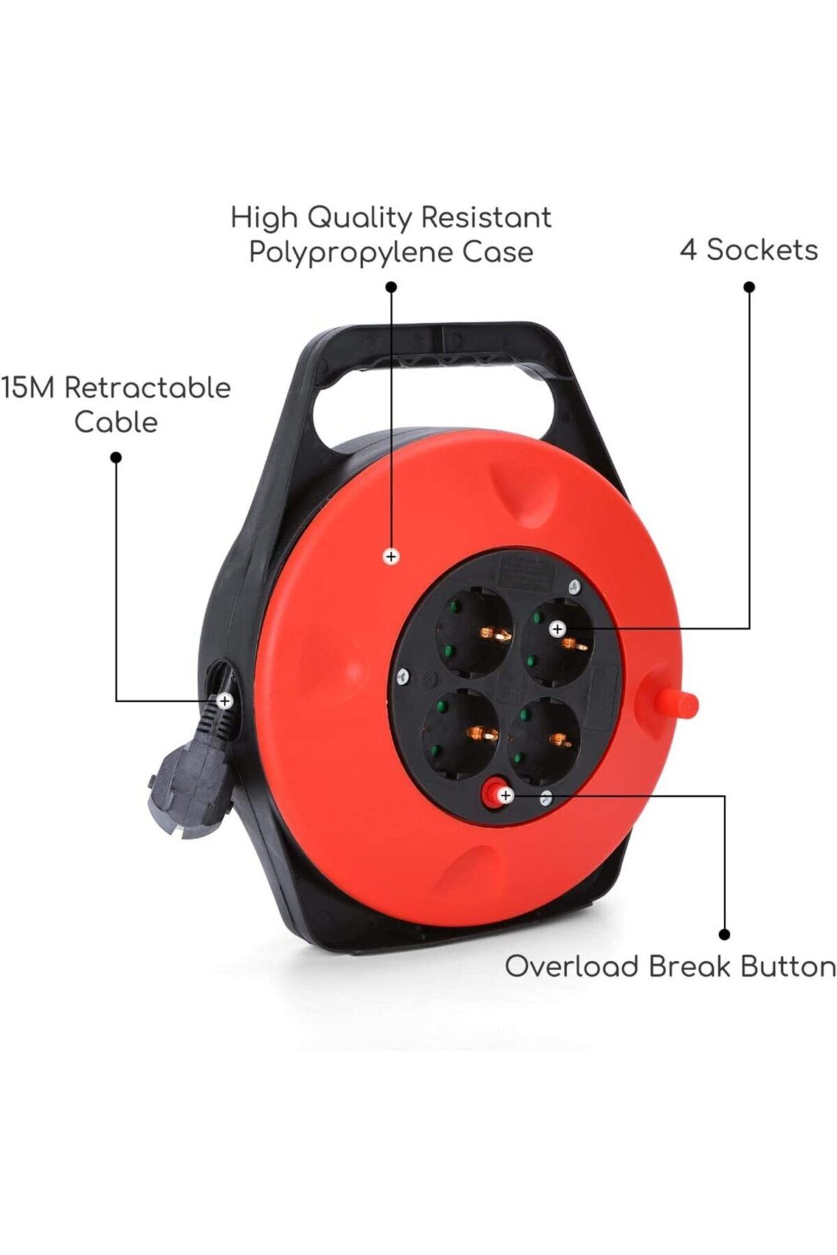Sofia Concept-Extension Cord with Enclosed Reel, 4 Sockets, Overload Protection, Cord H05VV-F3G1.0mm², 2300W, 15m 3