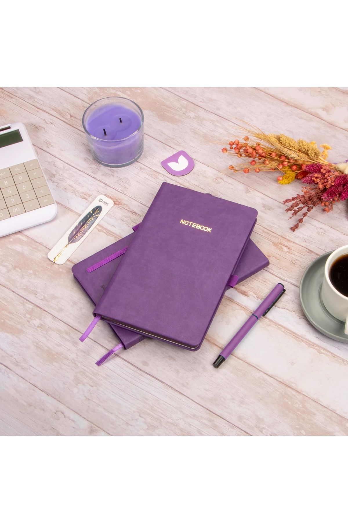 DİVAL 13x21 cm Mor Deri Sert Kapak Noktalı Tarihsiz Dikişli Defter