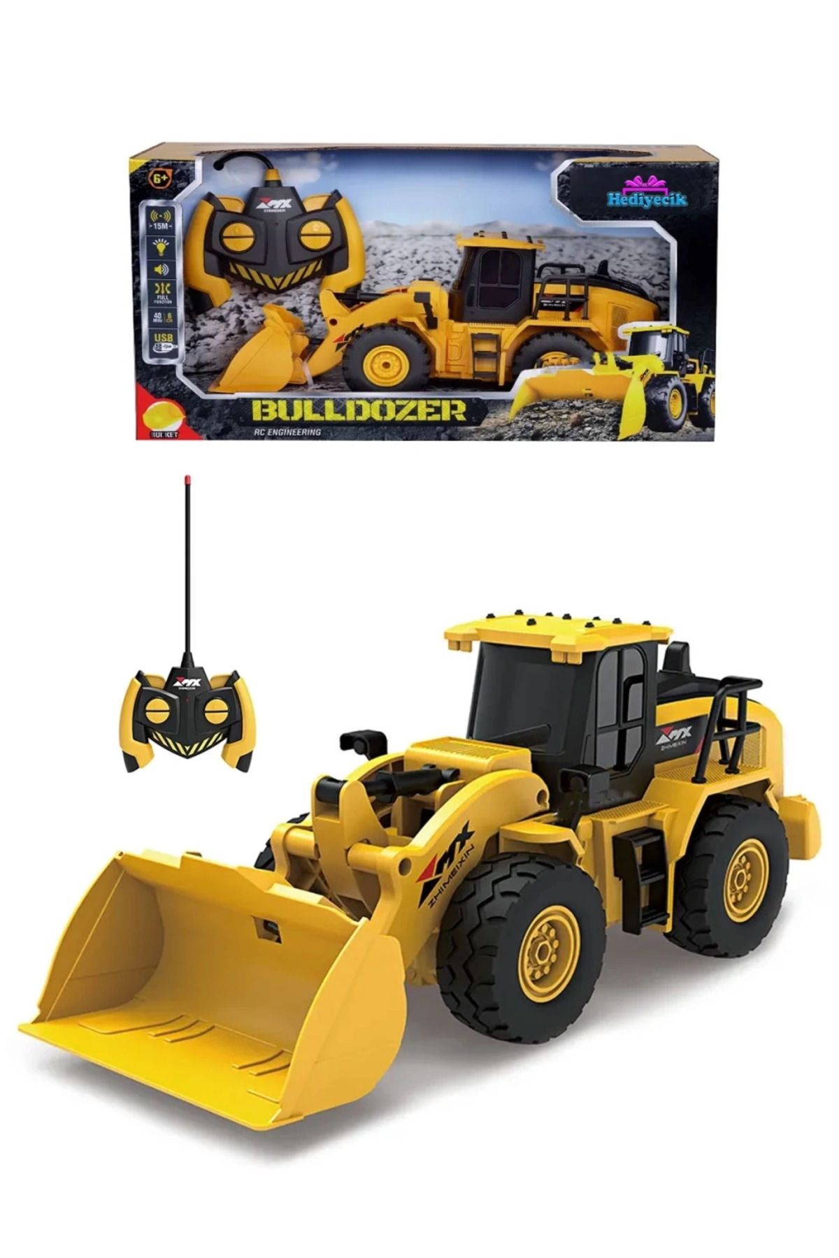 Sunman Uzaktan Kumandalı Işıklı RC Bulldozer 1:24 Ölçekli İnşaat Aracı – 6CH, Şarjlı