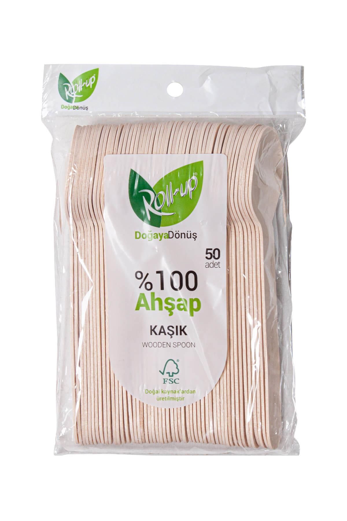 alsepeteavm Roll-up Doğa Dostu Ahşap Kaşık 50li
