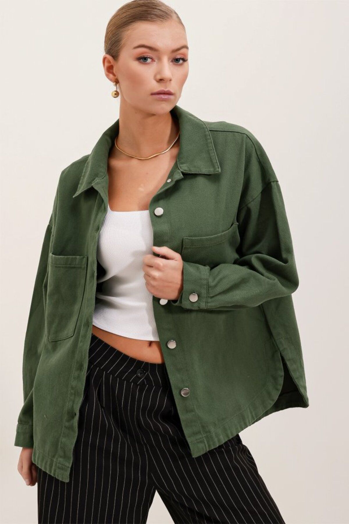 DEAG 20192 Oversize Gabardin Gömlek Ceket - Haki