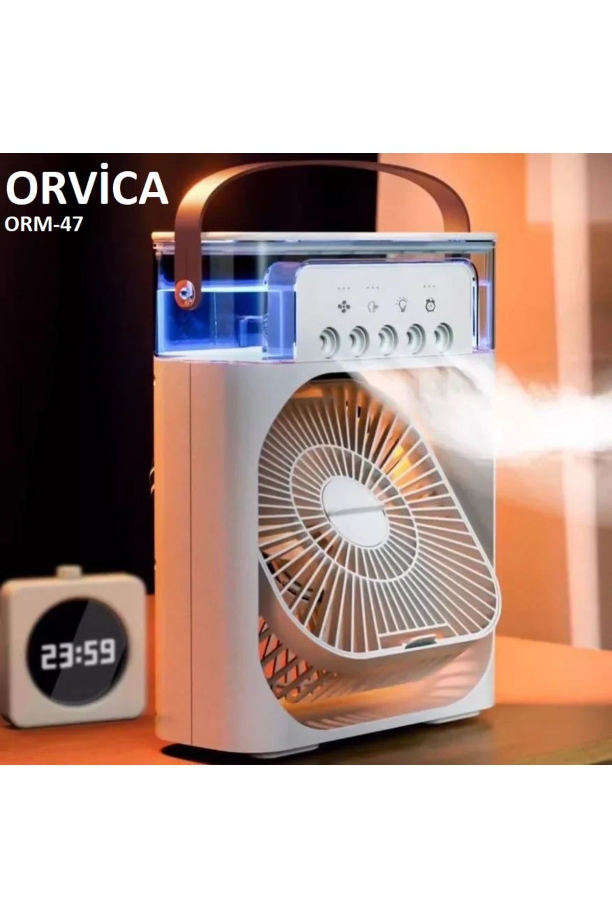 ORVİCA ORM-47 3'ü 1 Arada Hava Nemlendirici Gece Lambası ve Soğuk Buharlı Masa Tipi Fan Vantilatör