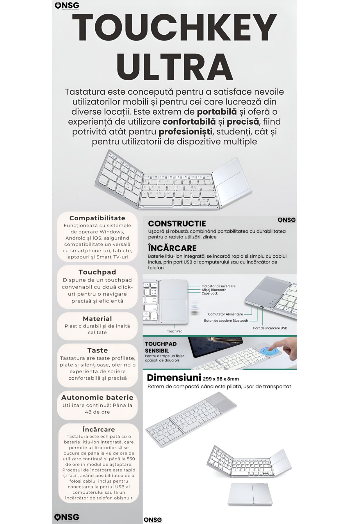 ONSG-TouchKey Ultra by ONSG® Foldable Bluetooth Keyboard, Ultra-Slim Portable, 2-Click Touchpad 8