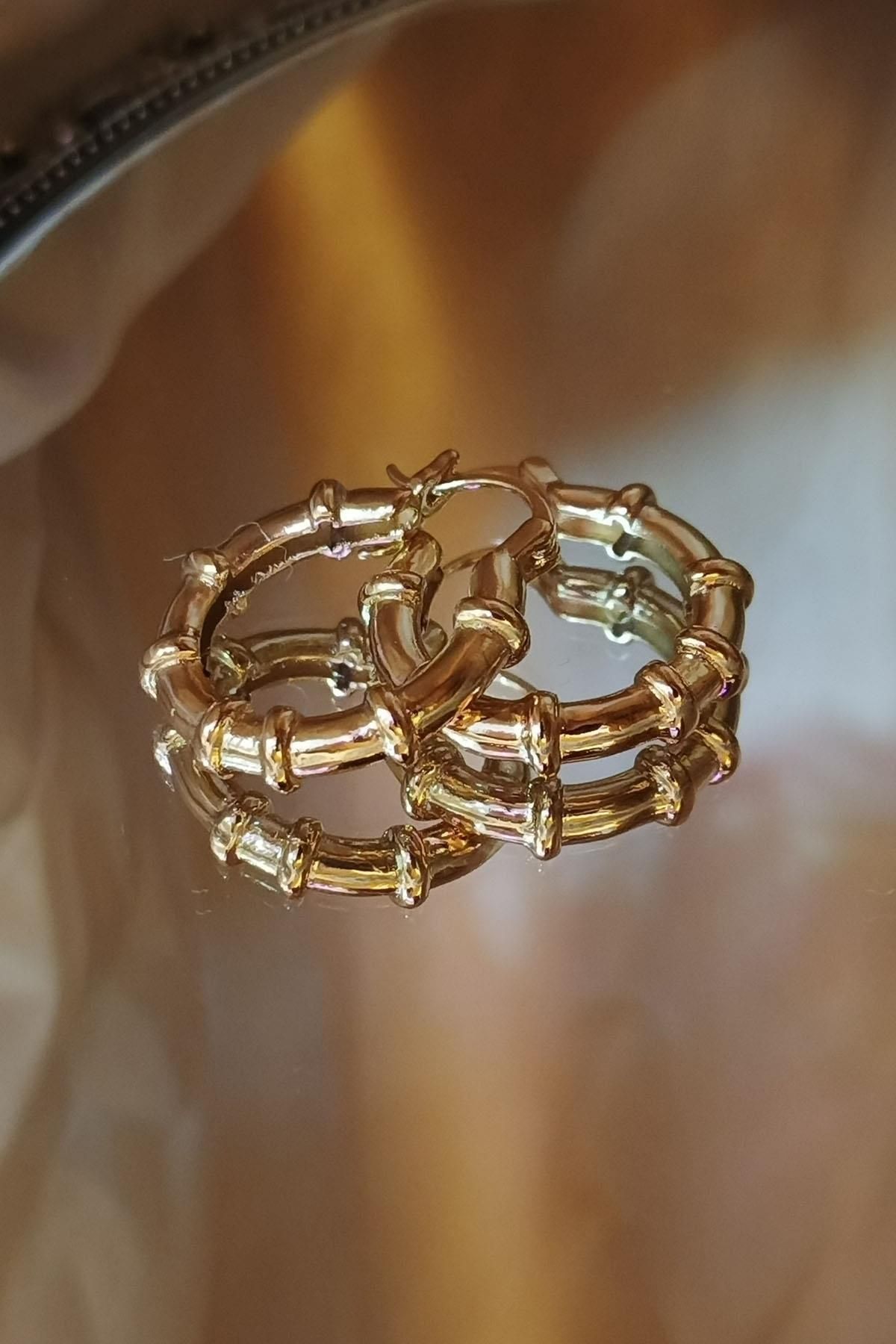 Eswomes Bambu Halka Küpe Gold