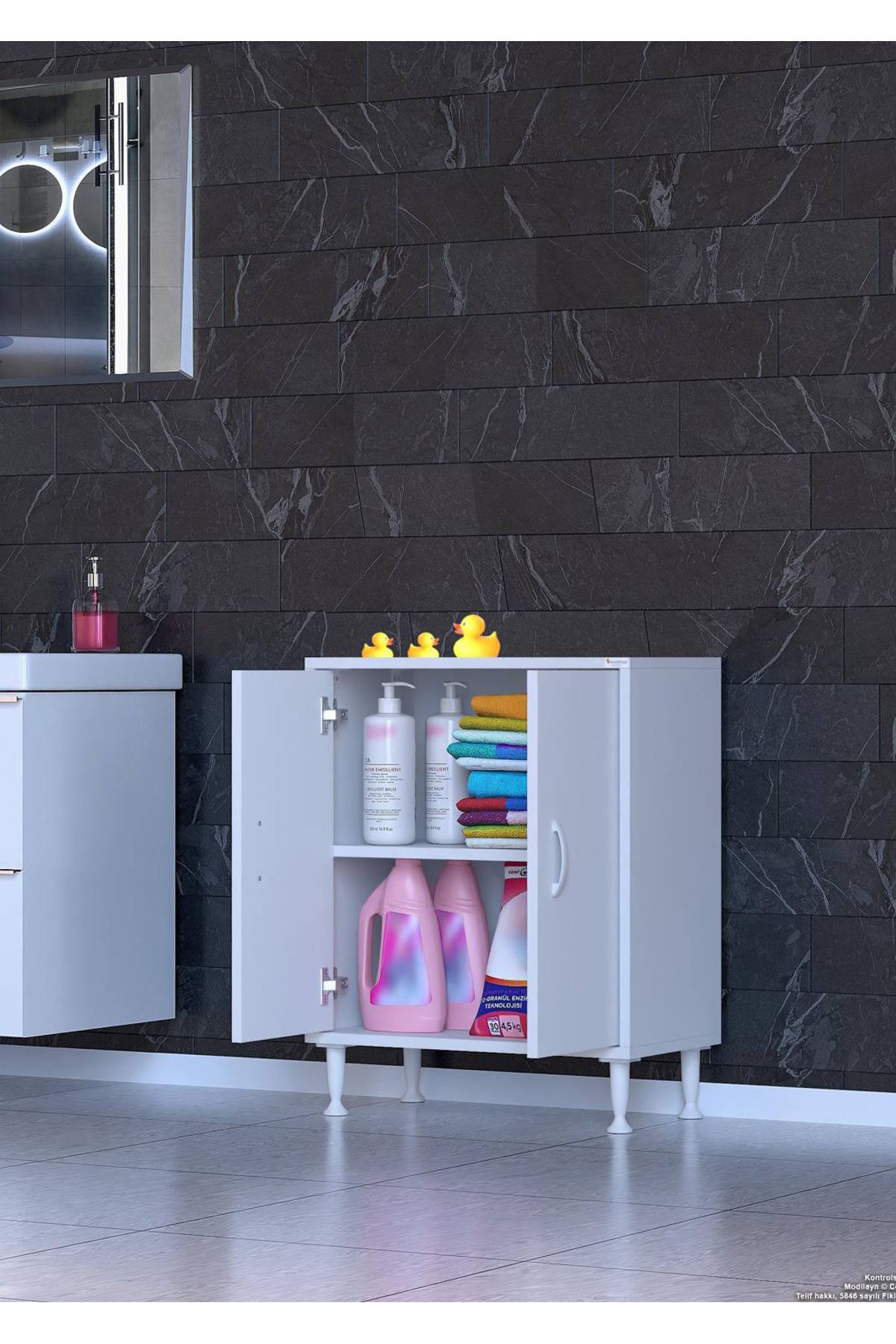 Modilayn 55x75x32,5 cm’ lik 2 Kapaklı 2 Gözlü Raf Dolap Organizatör Mutfak Dolabı Çok Amaçlı Dolap