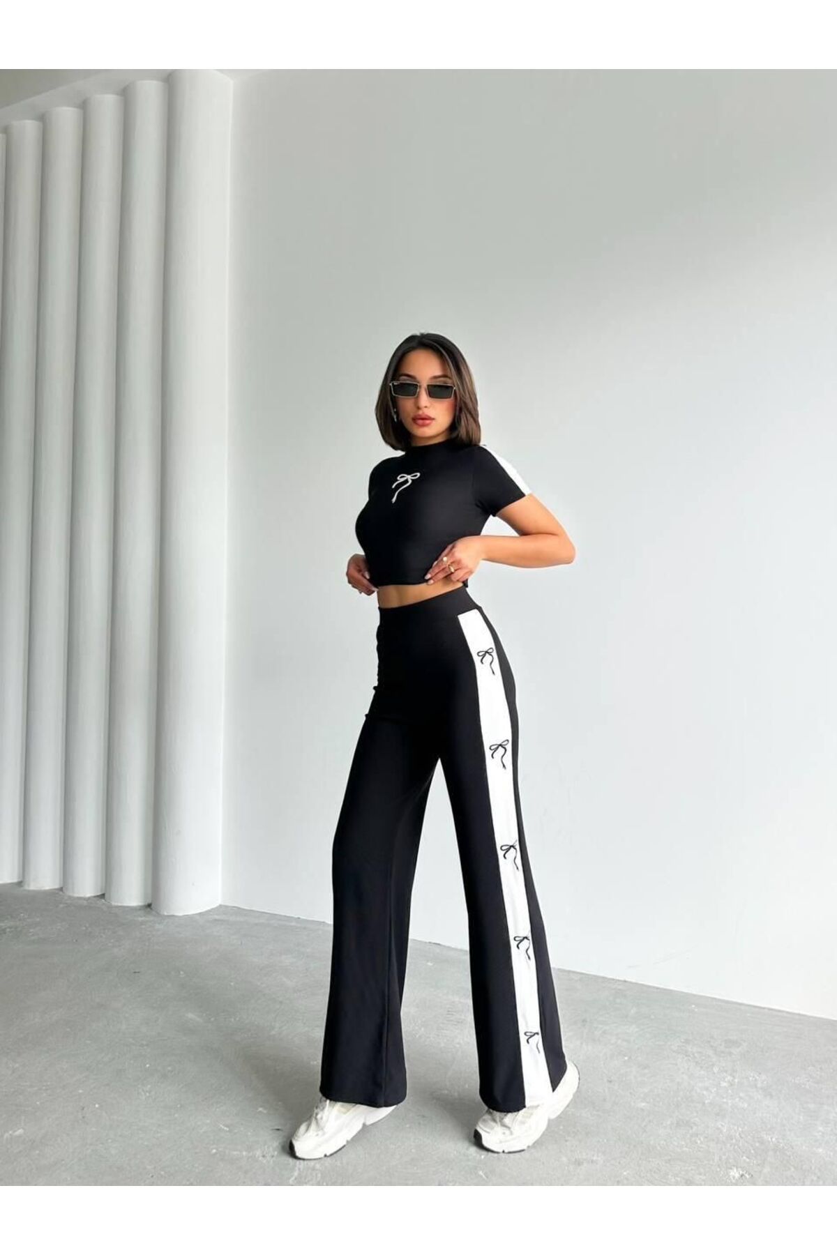 NEWCO yan şerit detaylı fit kesim slim bomber ikili takım