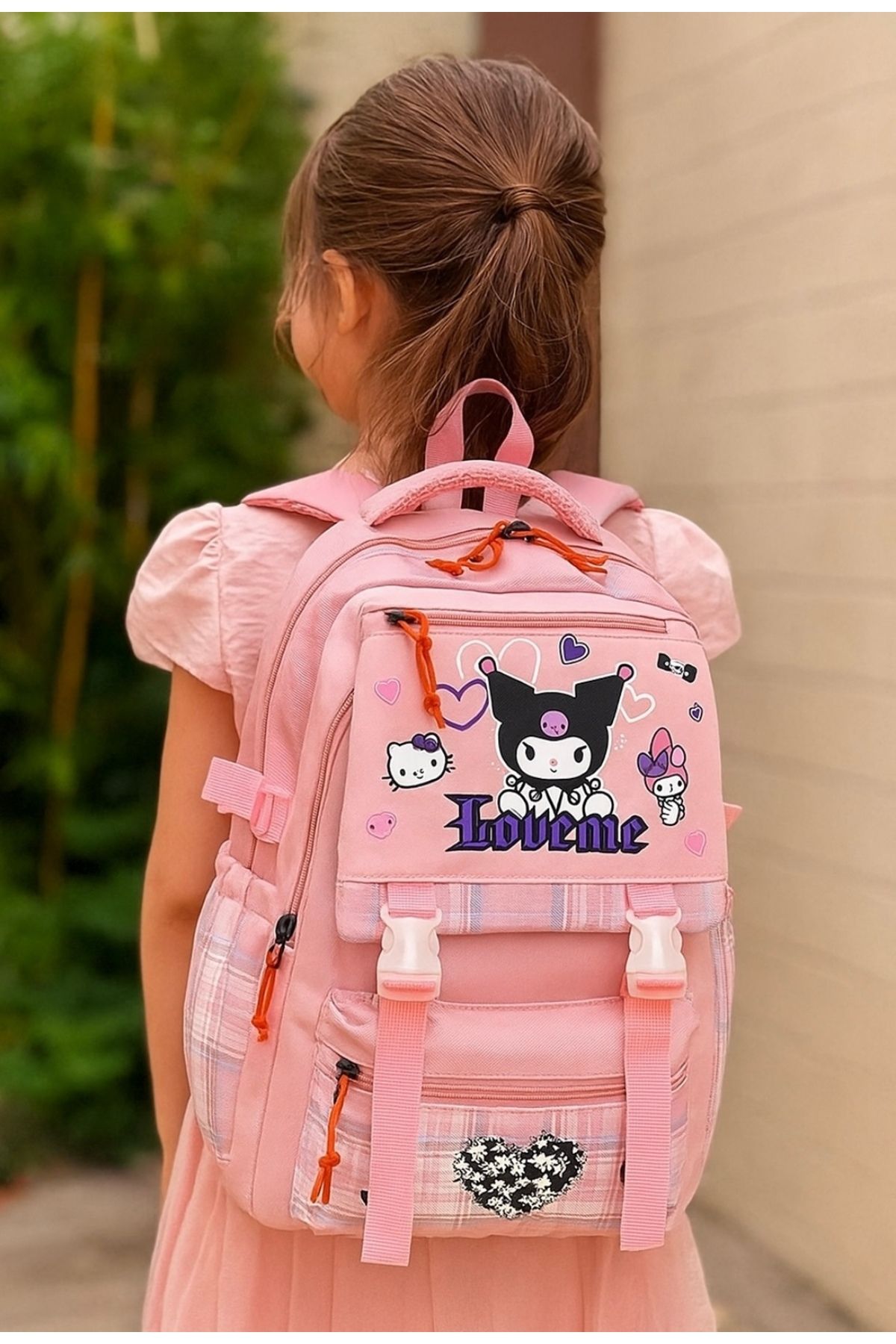 JOJO KIDS kız çocuk kuromi ilkokul sırt çantası , su geçirmez çanta , 3 lü set