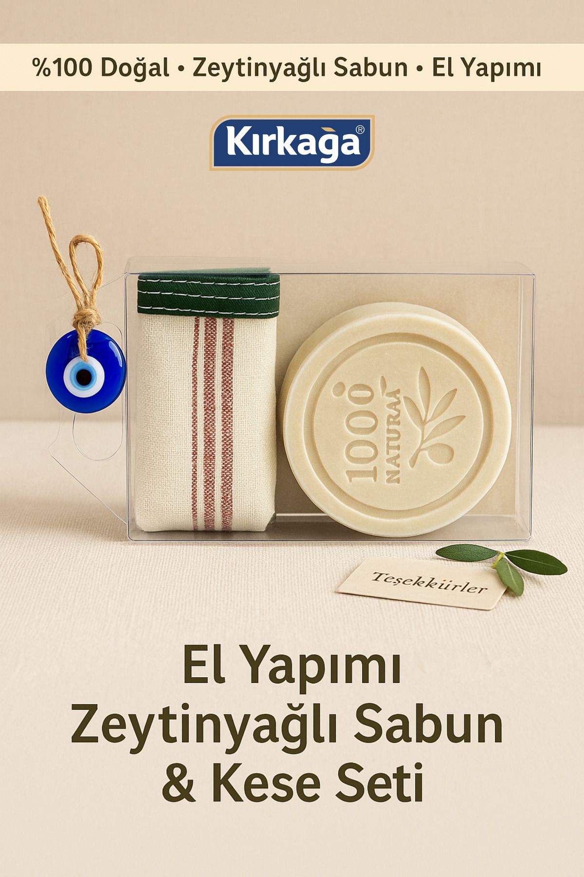 Kırkağa El Yapımı Zeytinyağlı Sabun & Kese Seti | Hediyelik & Doğal Bakım