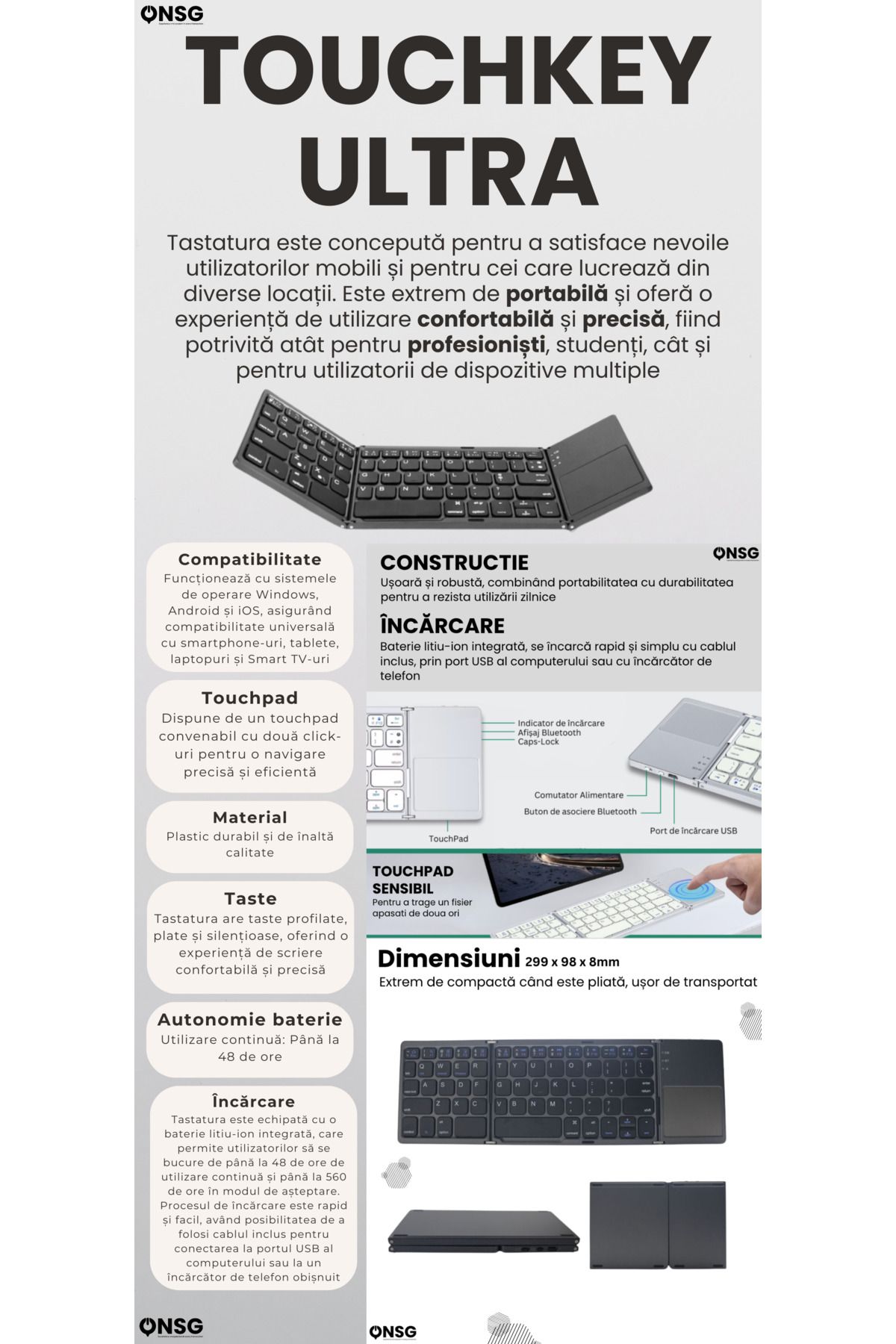 ONSG-TouchKey Ultra by ONSG® Foldable Bluetooth Keyboard, Ultra-Slim Portable, 2-Click Touchpad 8