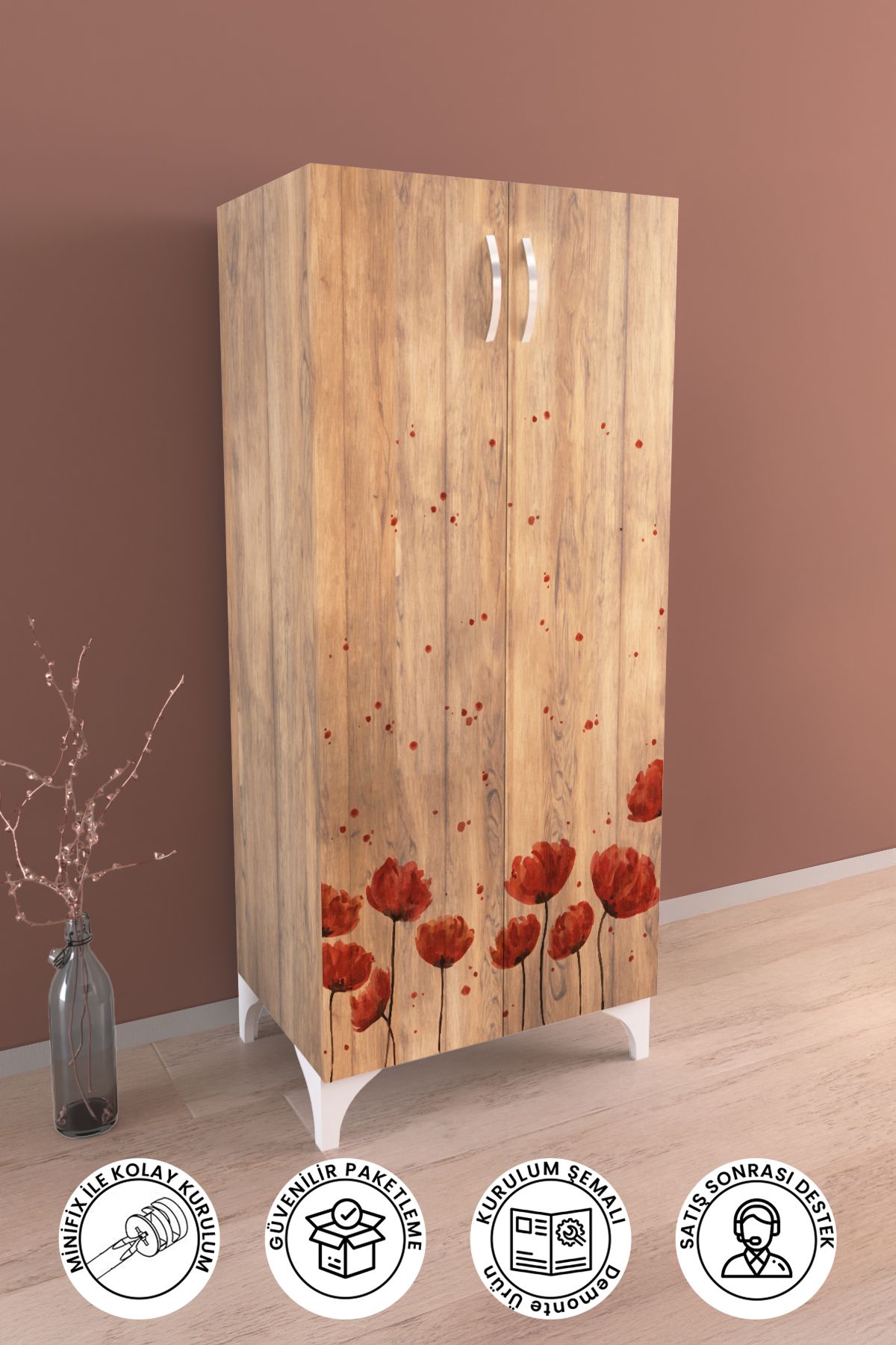 hediye kapında Red Anemone 3 Raflı Dolap Mutfak Salon Banyo Ofis Salon Çok Amaçlı Dolap