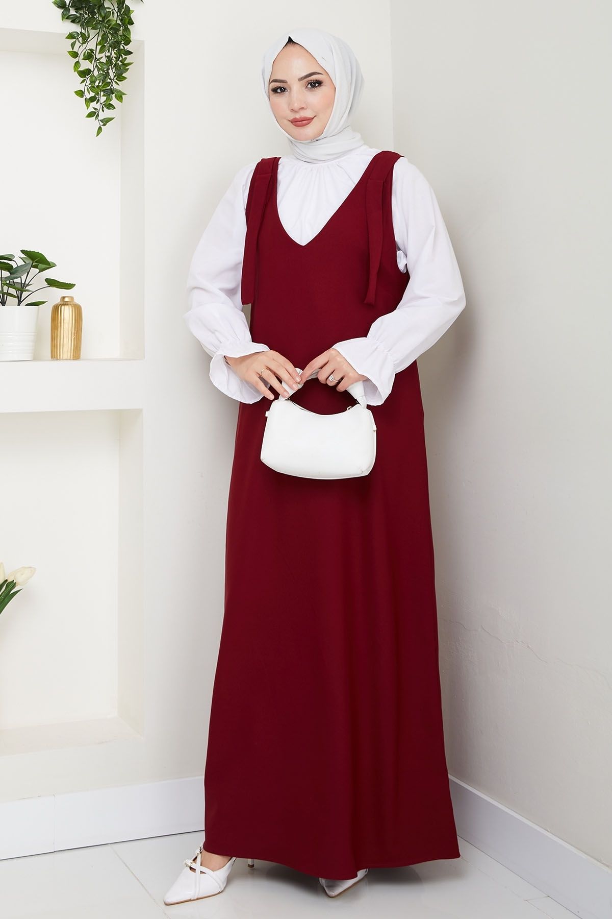 InStyle Double Krep Jile Bordo Elbise