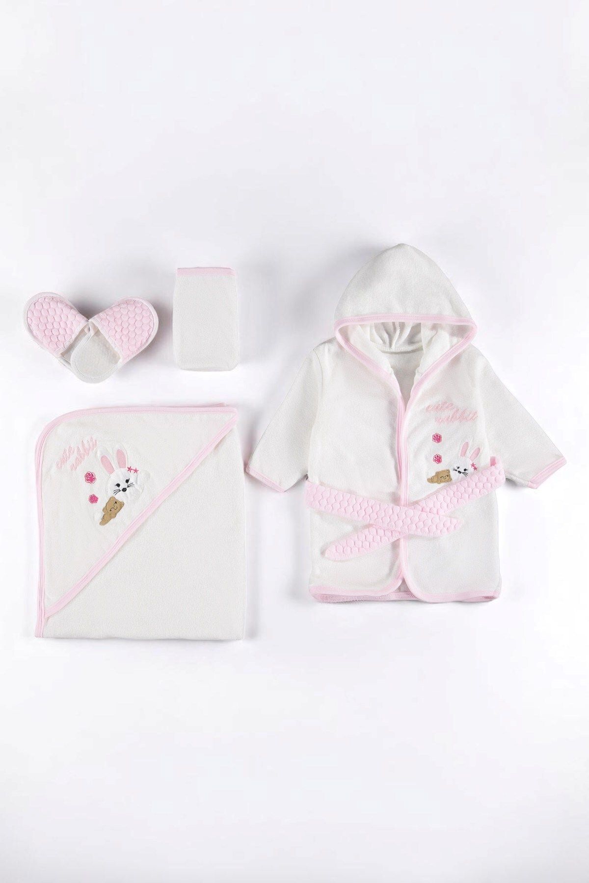 minuma Bebek Organik Lux Tavşan Desenli Bornoz Set