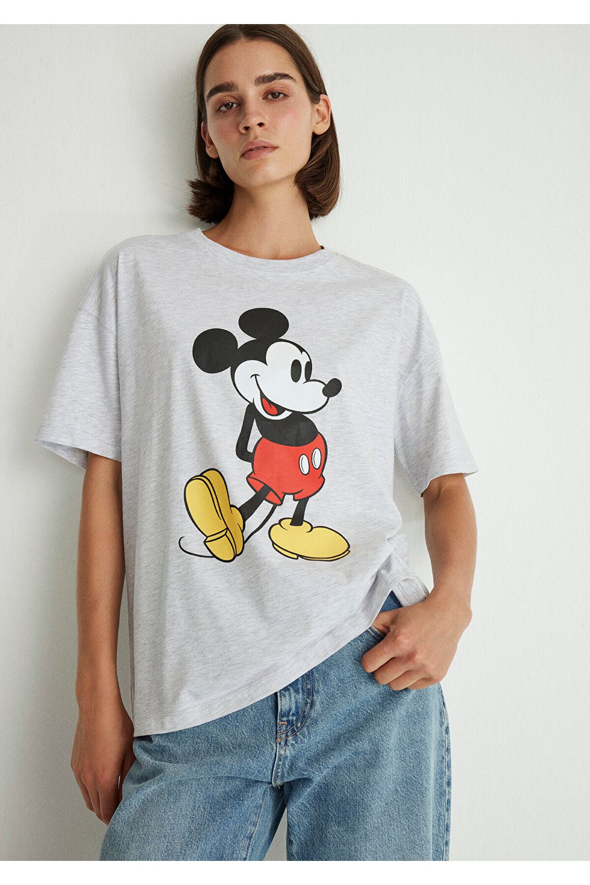 JANSO GROUP Mickey Mouse Baskılı Gri Tişört Loose Fit / Bol Rahat Kesim 1612844-88467