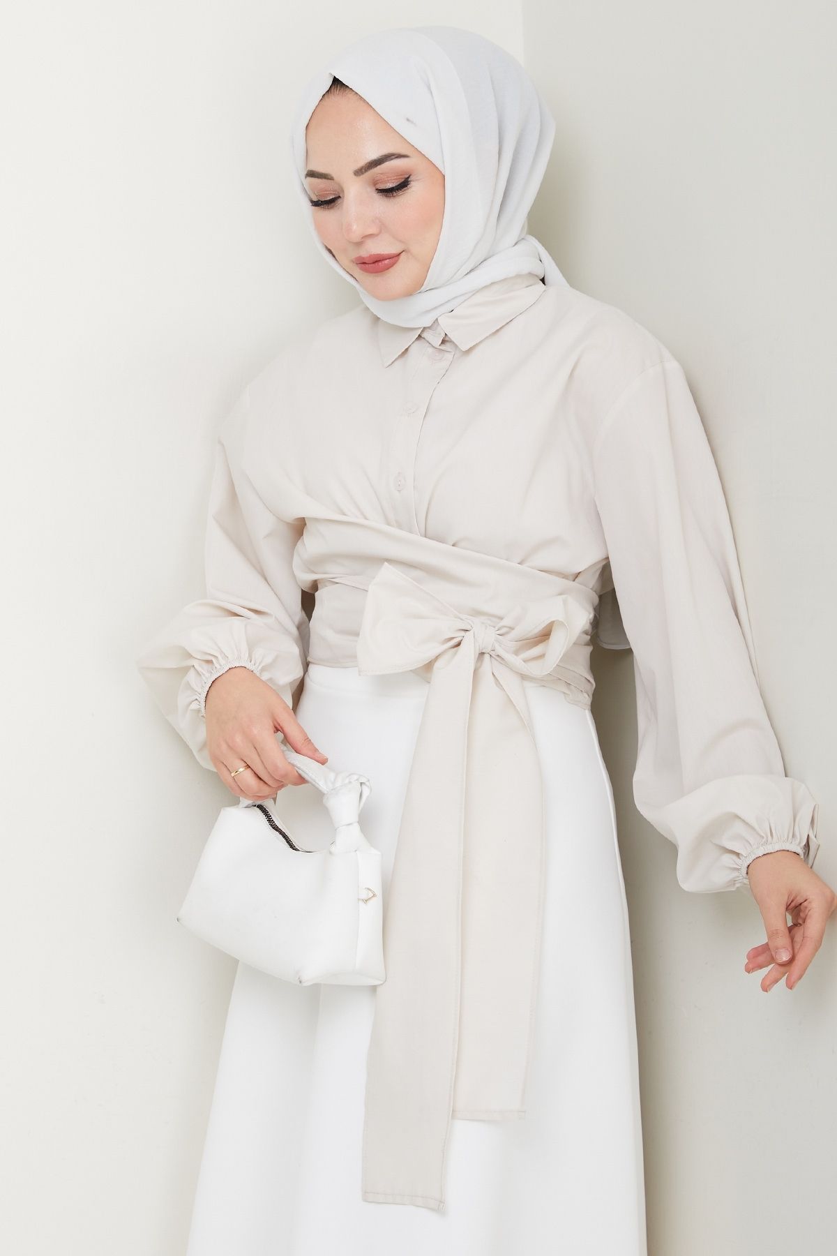 InStyle Poplin Bağlamalı Gömlek Taş