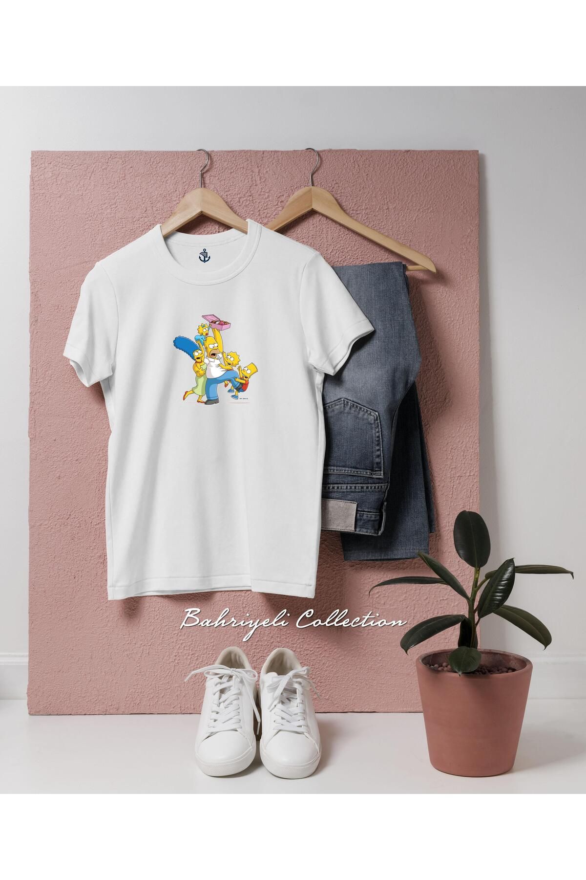 bahriyeli.jpeg Oversize The Simpsons family and donuts Tasarımlı Unisex T-Shirt