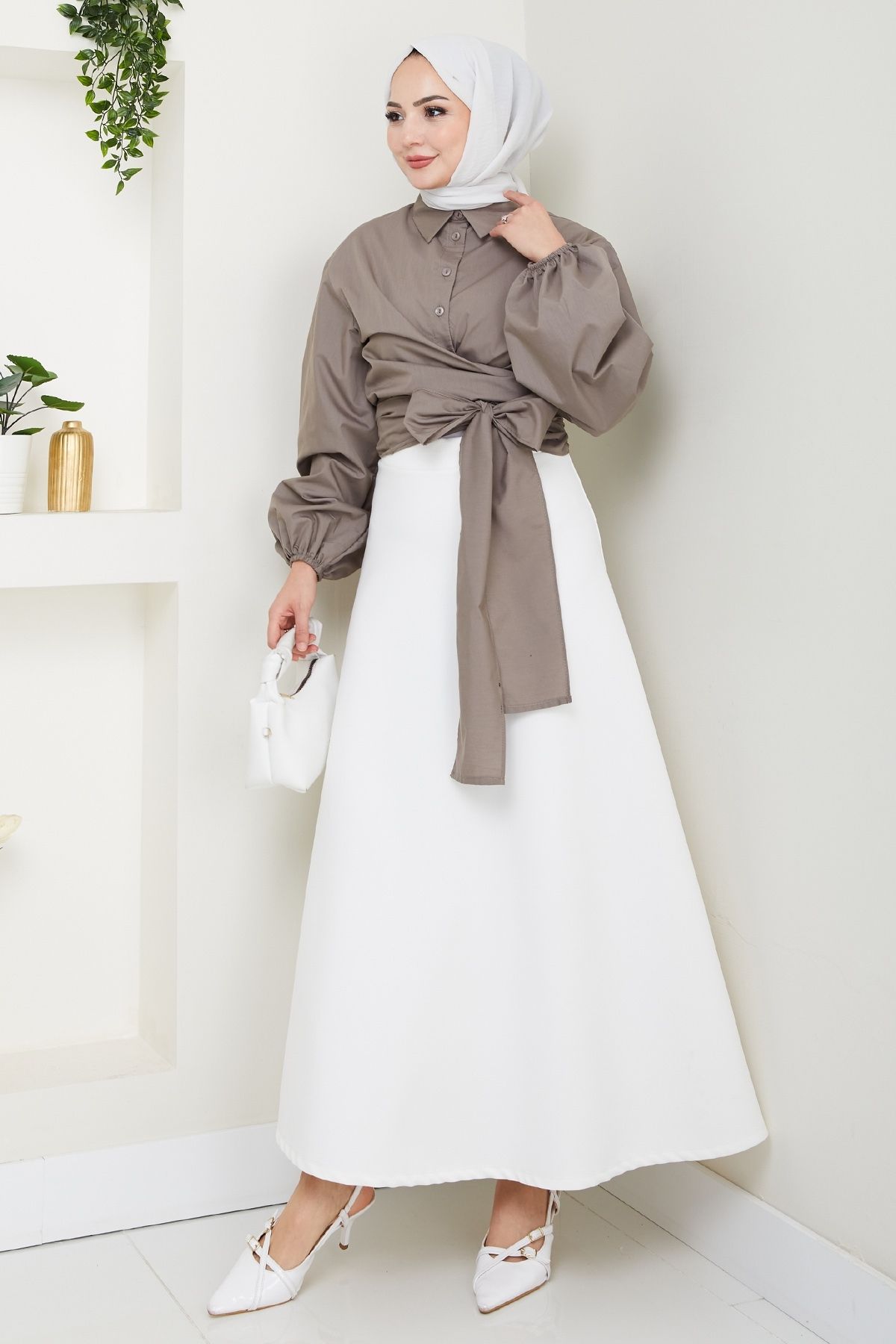 InStyle-Πουκάμισο με δέσιμο Poplin Mink 3
